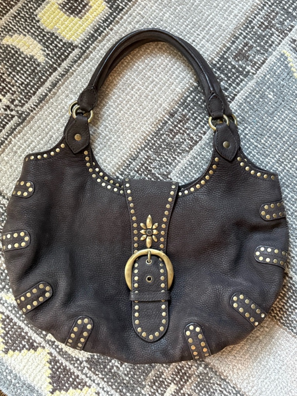 Moschino Cheap and Chic Stud-Accent Dark Brown Leather Bag